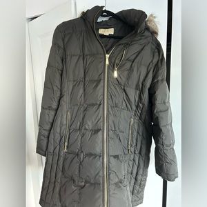 MICHAEL Michael Kors – Front Zip Faux Fur Trimmed Jacket XL in Grey-Green